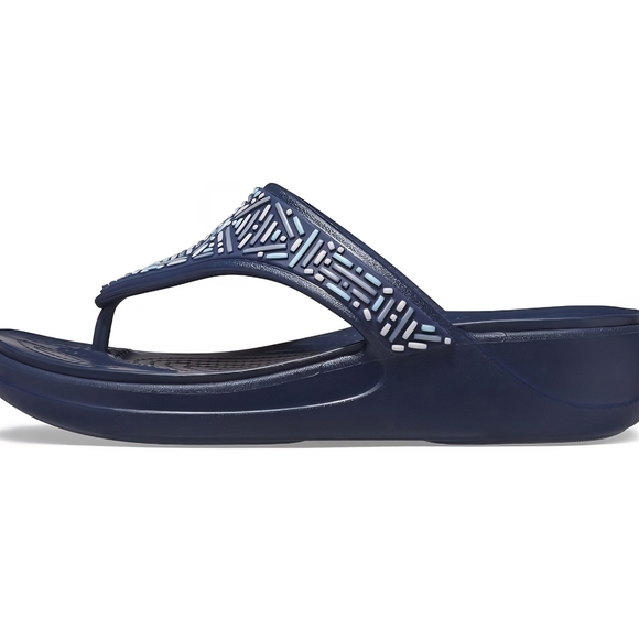 Crocs Monterey Beaded Wedge Navy Blue Dual Comfort Flip Sandal Women's size 7 - Picture 4 of 10